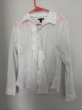 Tommy Hilfiger White Ruffle-Front Men's Dress Shirt